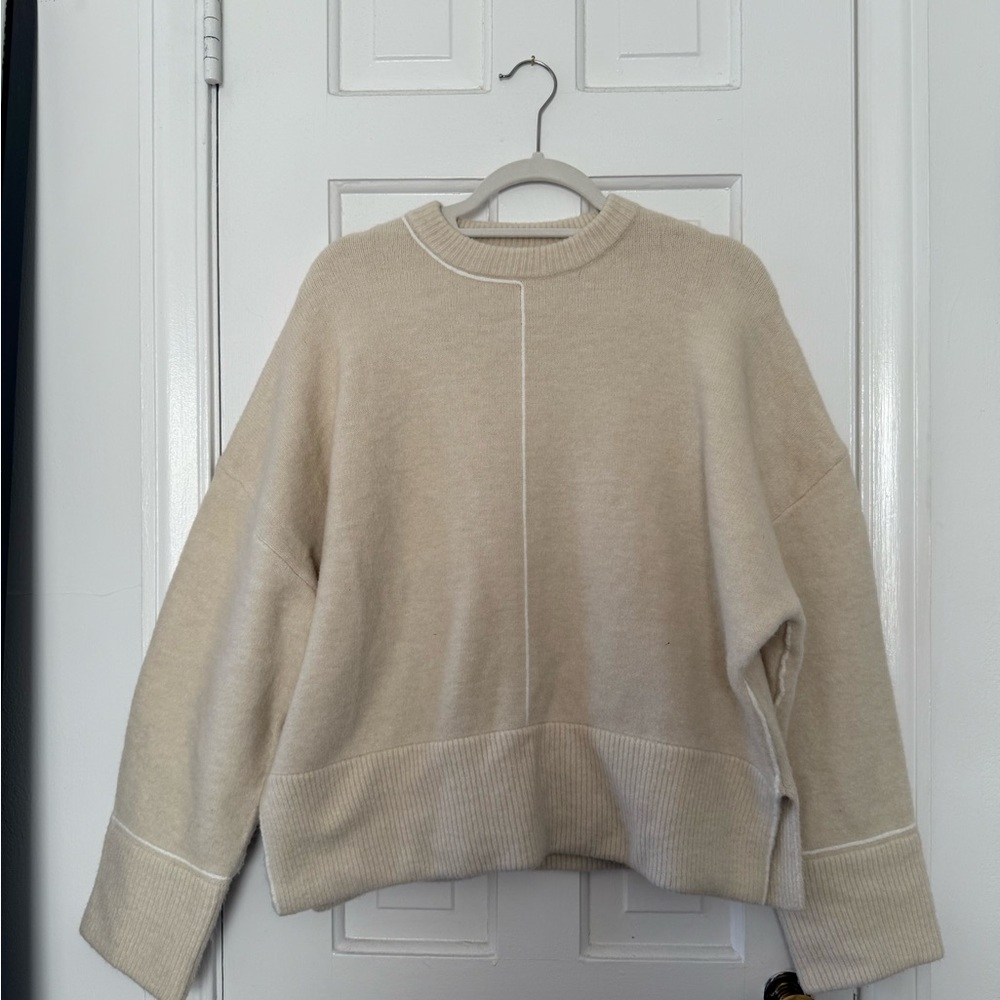 Zara Cream Crewneck Sweater with Relaxed Fit